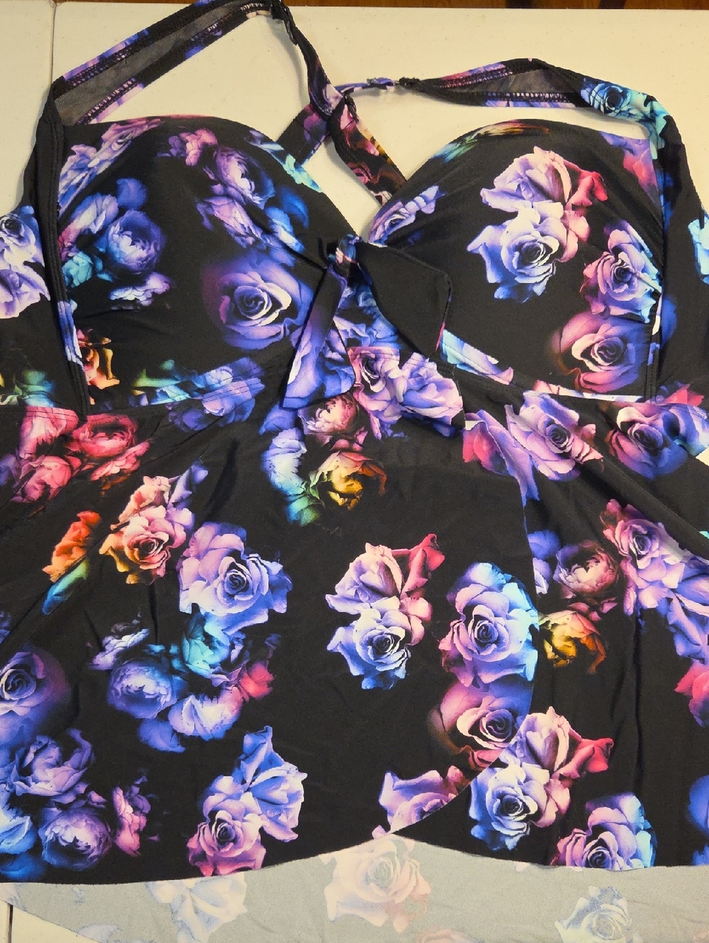 torrid Black Swim Tankini with Multicolor Floral Print